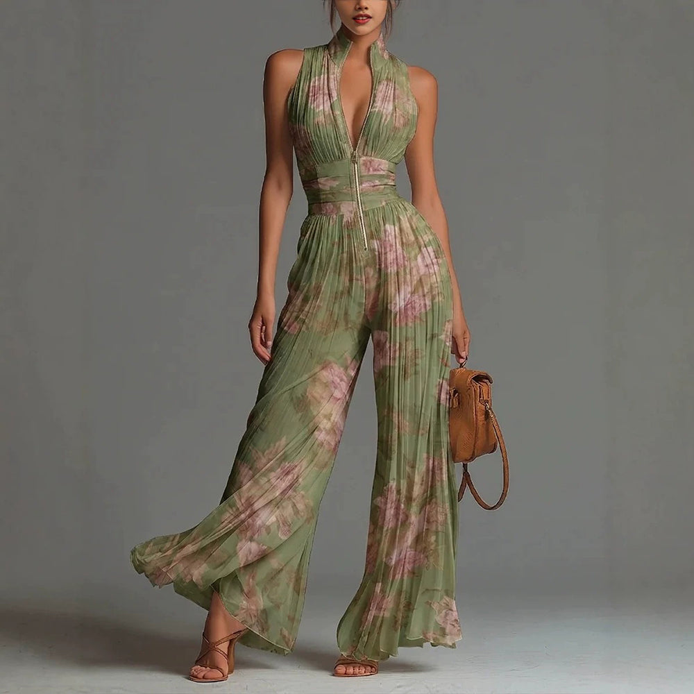 Kronberg & Söhne | Plissierter floraler Chiffon-Jumpsuit