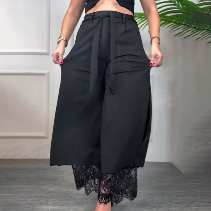 Kronberg & Söhne | Stilvolle Weitbein-Hose mit Transparentem Spitzeneinsatz