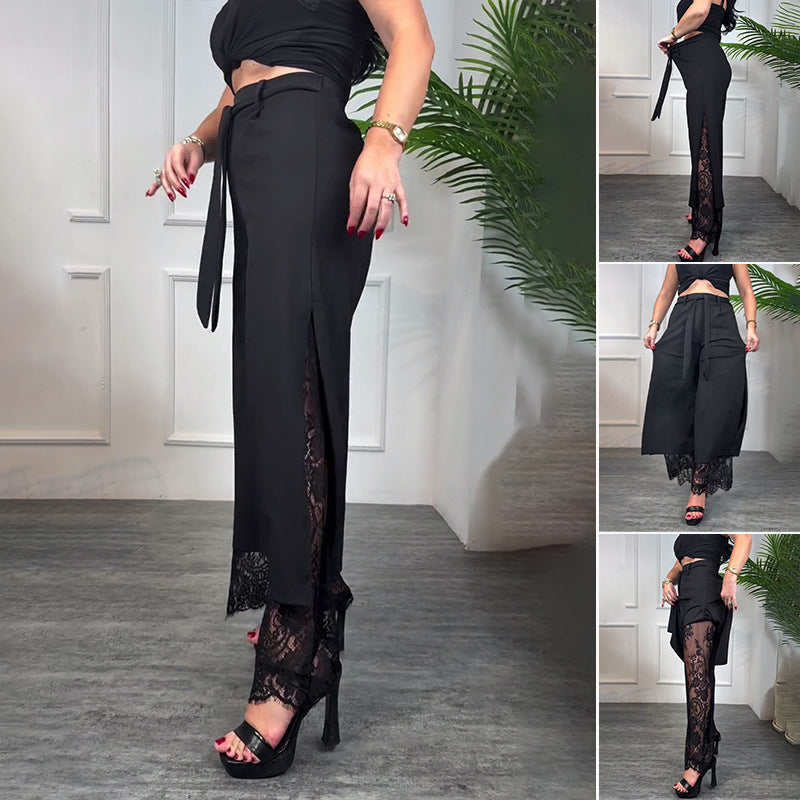 Kronberg & Söhne | Stilvolle Weitbein-Hose mit Transparentem Spitzeneinsatz