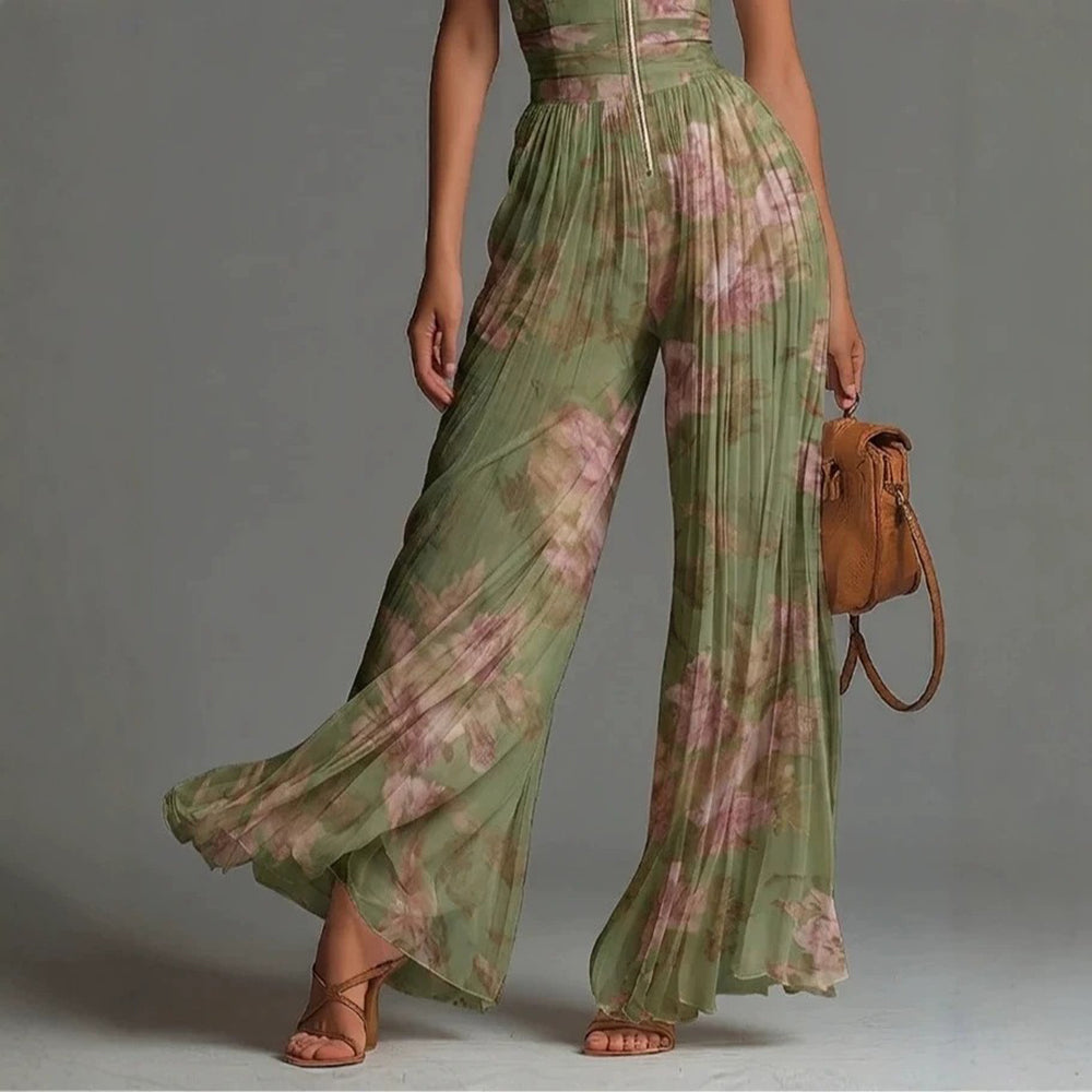 Kronberg & Söhne | Plissierter floraler Chiffon-Jumpsuit