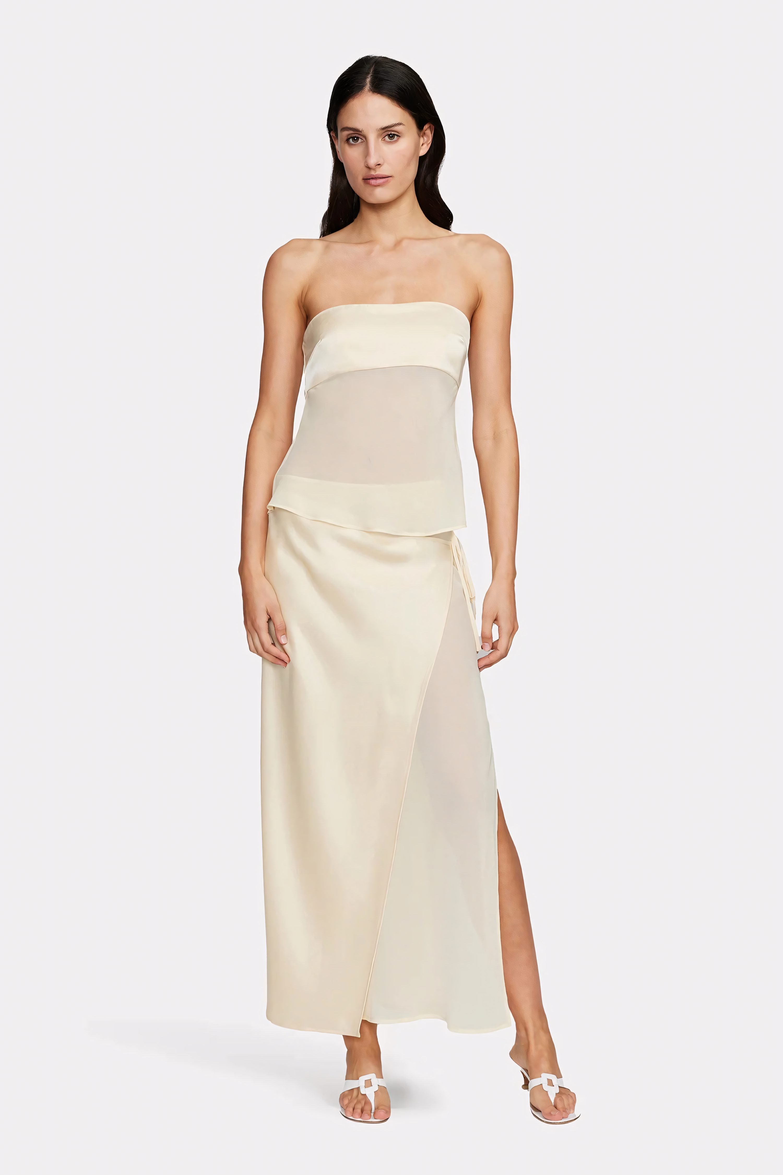 Lunara – Trägerloses Kleid mit transparenter Drapierung
