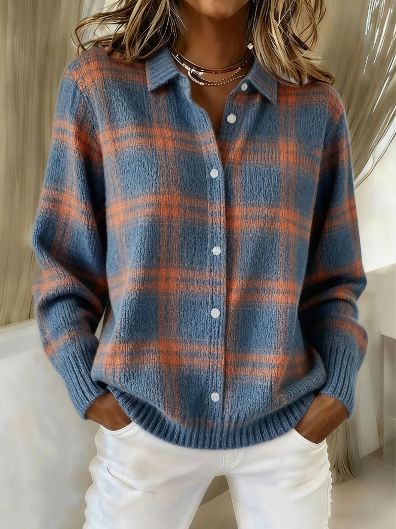 Kronberg & Söhne | Warme blaue Karo-Strickjacke