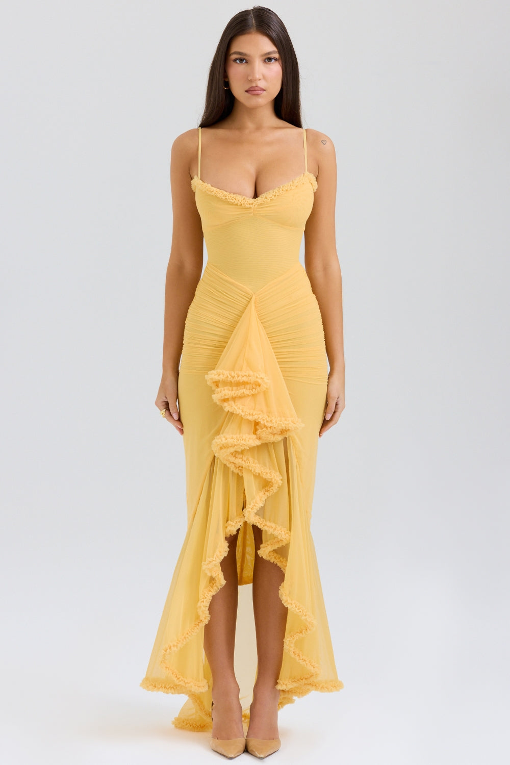 Marisse – Maxikleid aus Rüschen-Netzstoff