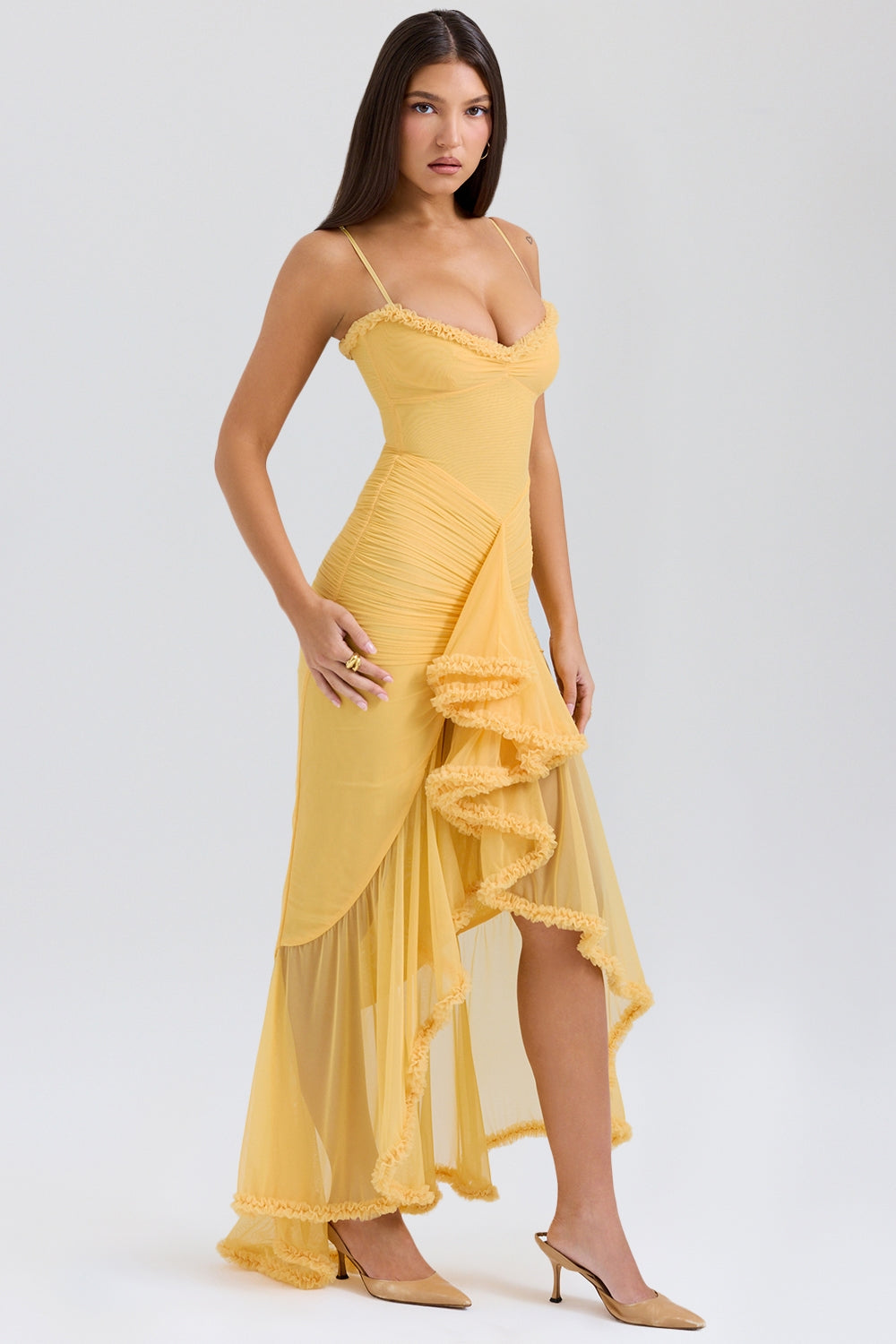 Marisse – Maxikleid aus Rüschen-Netzstoff