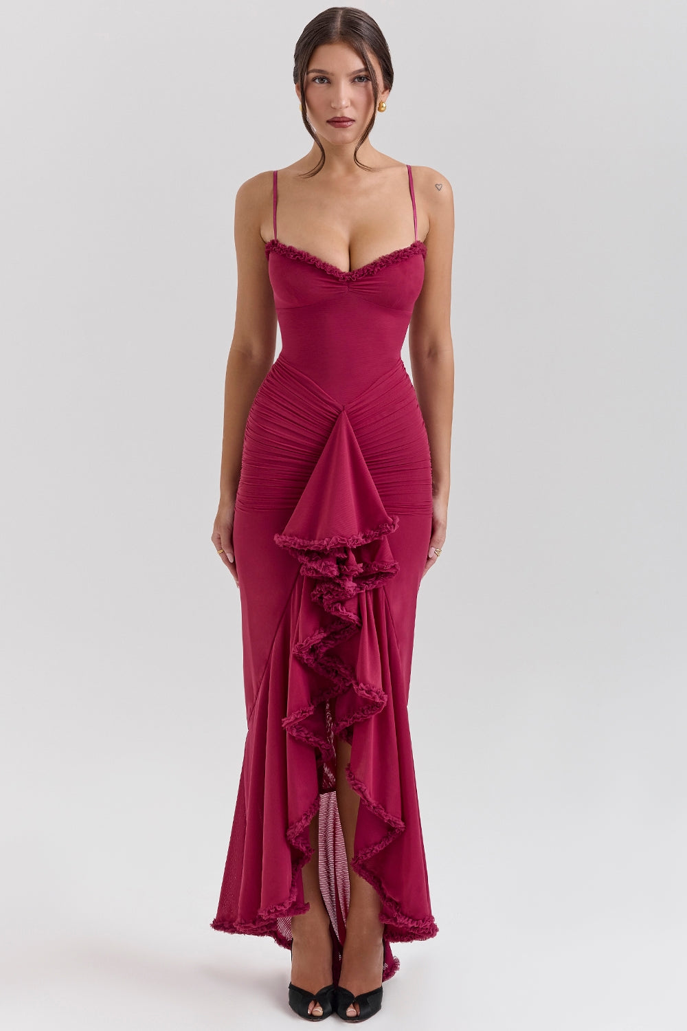 Kronberg & Söhne | Maxikleid aus Rüschen-Netzstoff