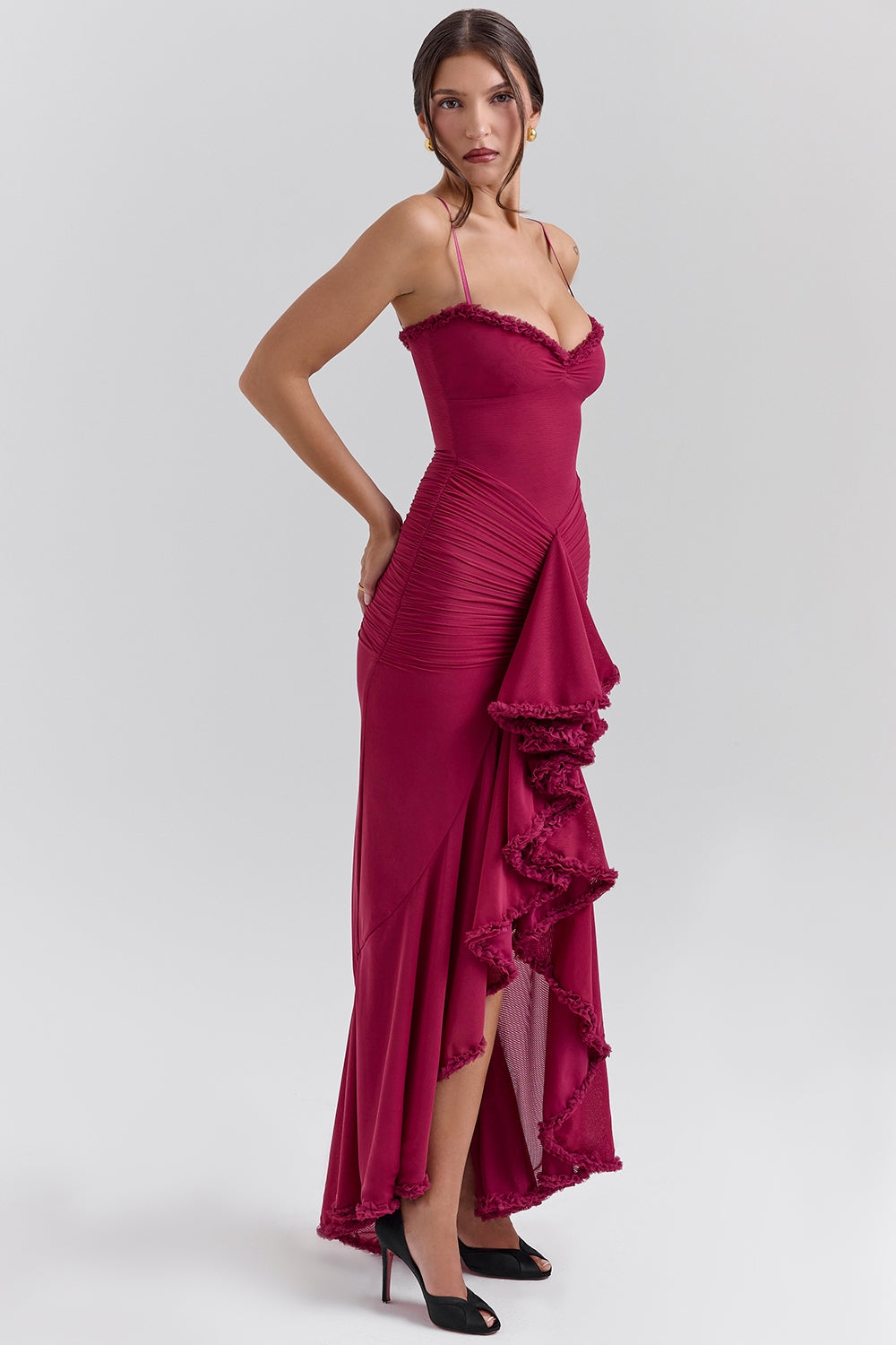 Marisse – Maxikleid aus Rüschen-Netzstoff