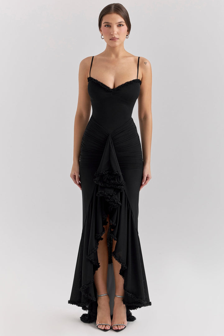 Kronberg & Söhne | Maxikleid aus Rüschen-Netzstoff