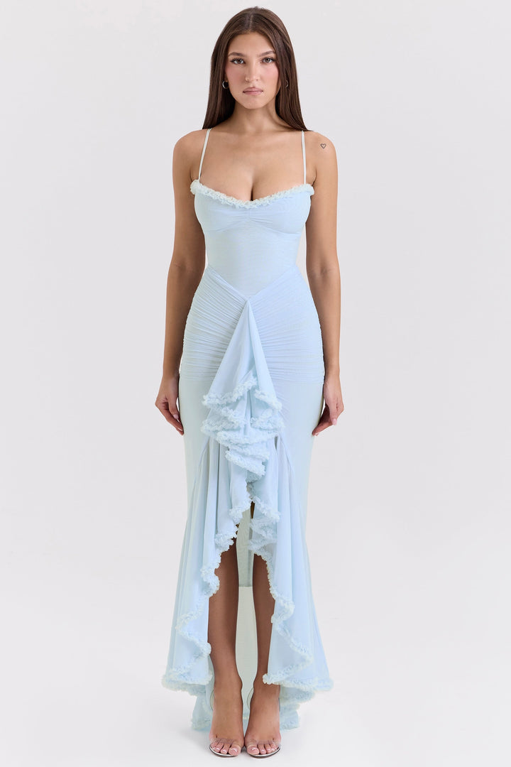 Kronberg & Söhne | Maxikleid aus Rüschen-Netzstoff