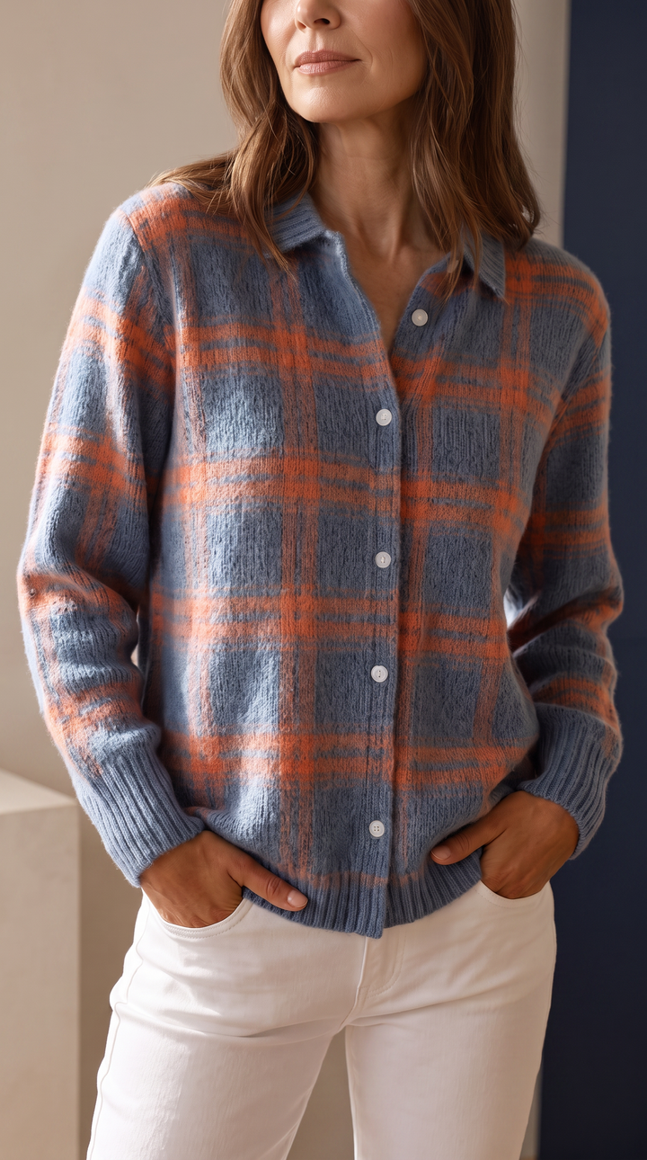 Kronberg & Söhne | Warme blaue Karo-Strickjacke