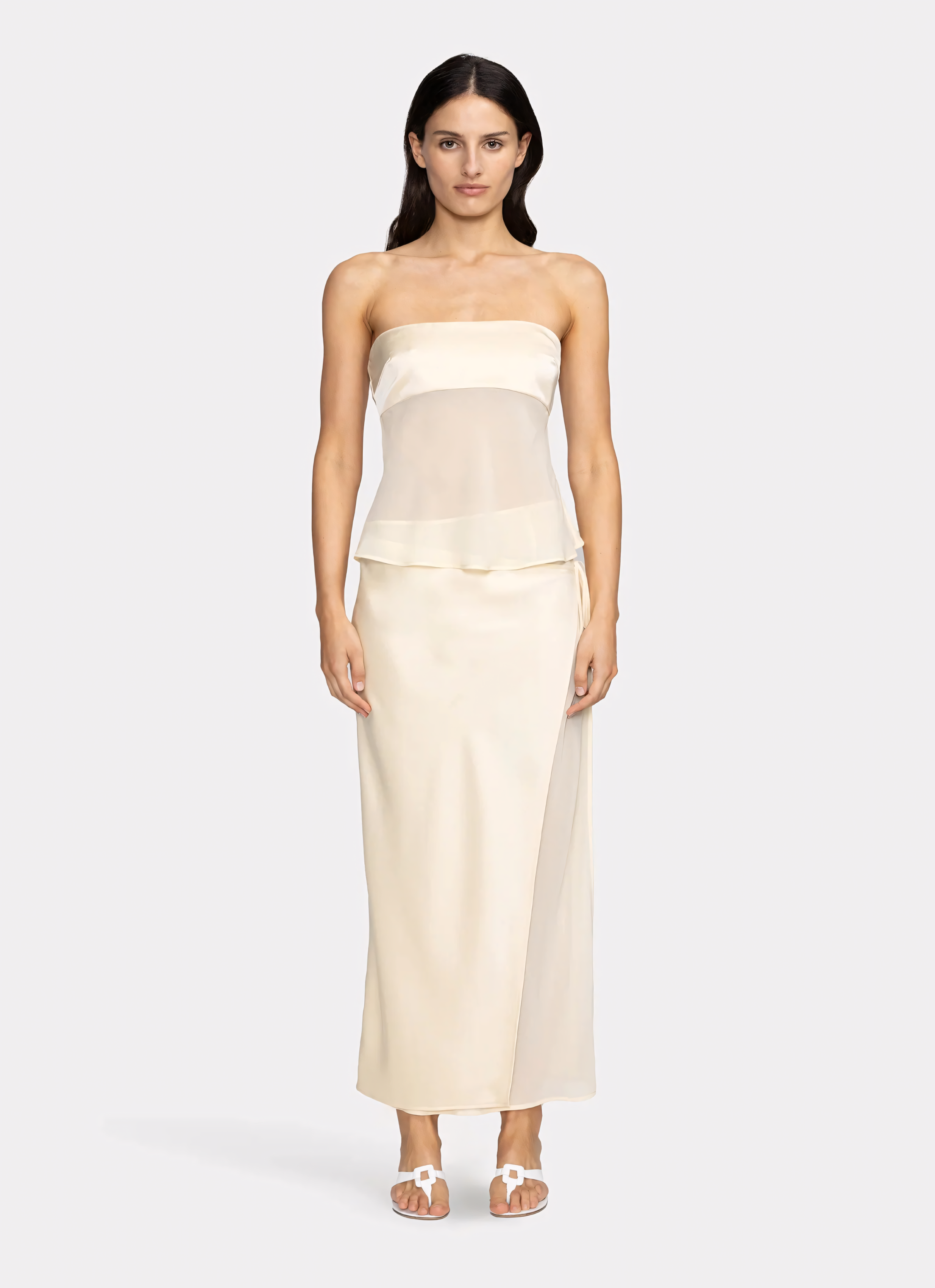 Lunara – Trägerloses Kleid mit transparenter Drapierung